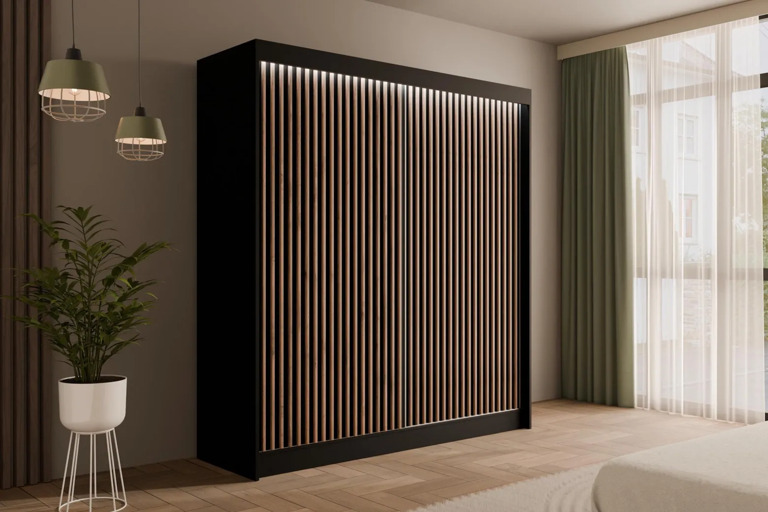 Szafa LED z drzwiami przesuwnymi i lamelami VILANv2 200 x 215 cm