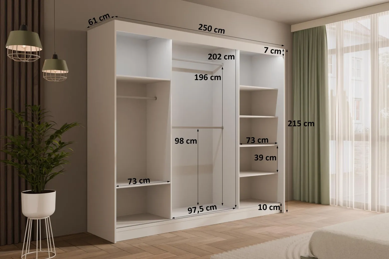 Szafa LED z drzwiami przesuwnymi i lamelami VILANv2 250 x 215 cm