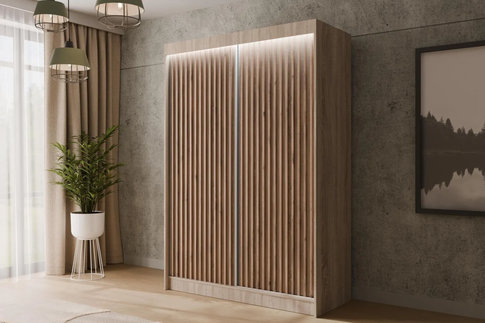 Szafa LED z drzwiami przesuwnymi i lamelami VILANv2 100 x 215 cm
