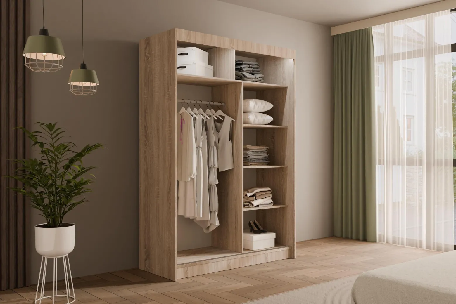 Szafa LED z drzwiami przesuwnymi i lamelami VILANv2 100 x 215 cm