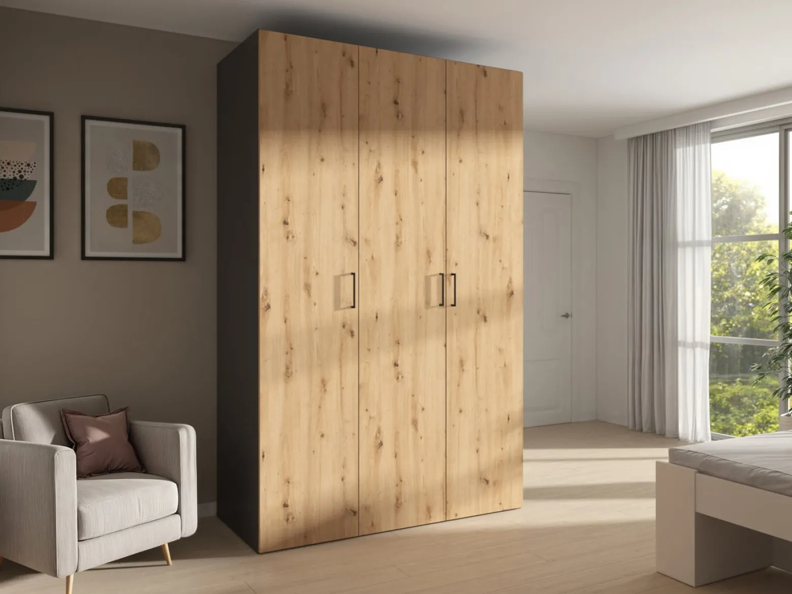 Szafa modułowa Flex 150 cm z 3 drzwiami grafit/dąb artisan
