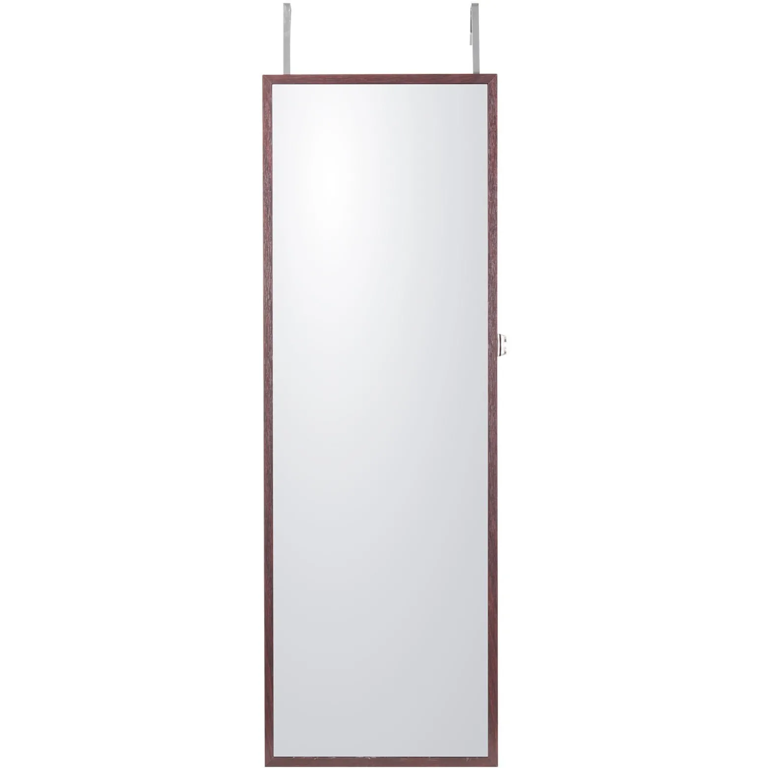 Szafa na biżuterię z lustrem LED 108cm montaż ścienny zamykana brązowa