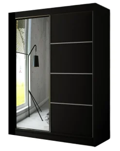 Szafa PAKO przesuwna z lustrem 150 cm - Czarna mat