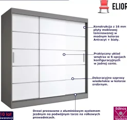 Szafa przesuwna antracyt + biały 200 cm - Marix
