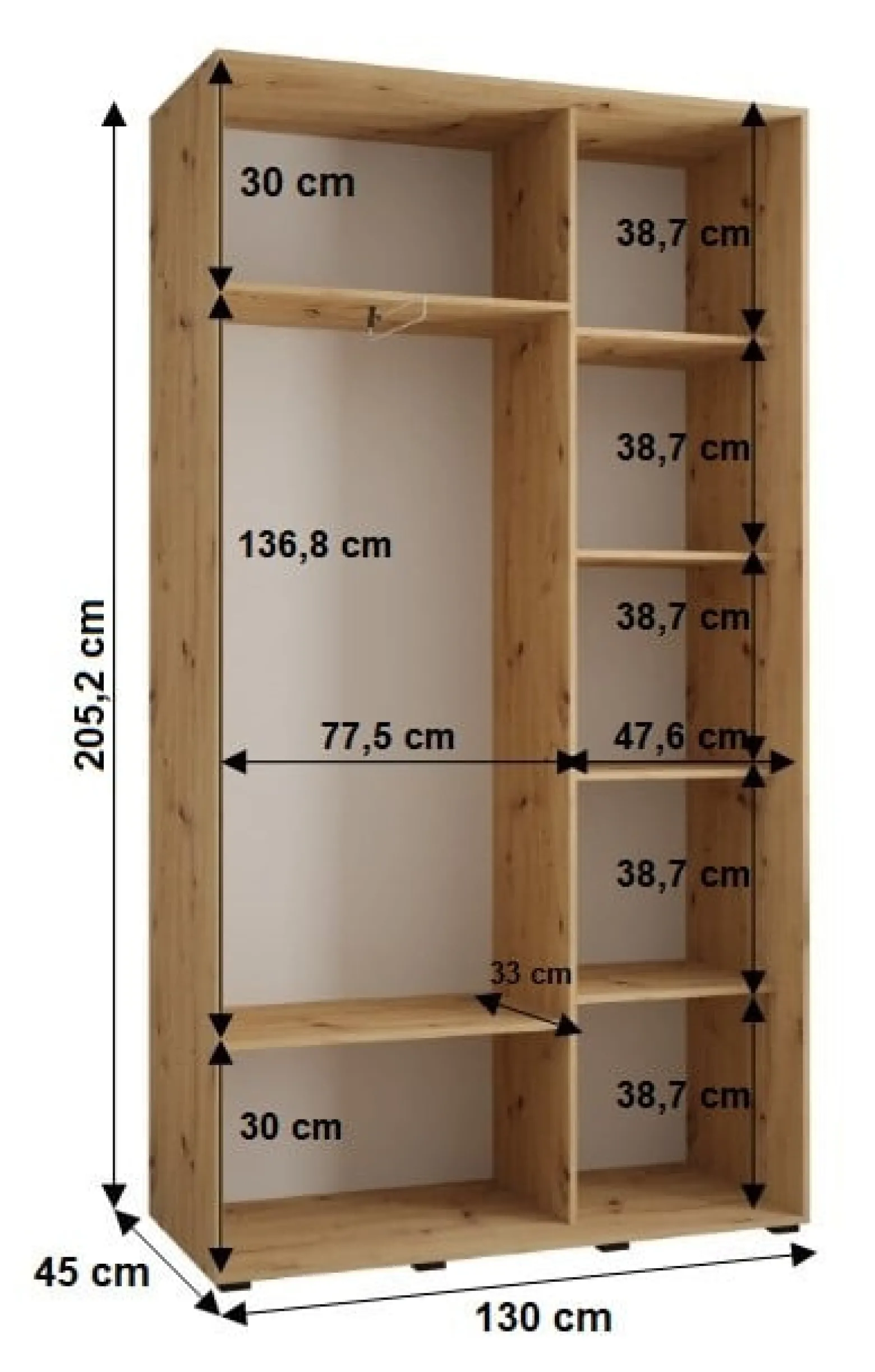Szafa przesuwna 45 Cannes 3 130 biały+artisan+czarny
