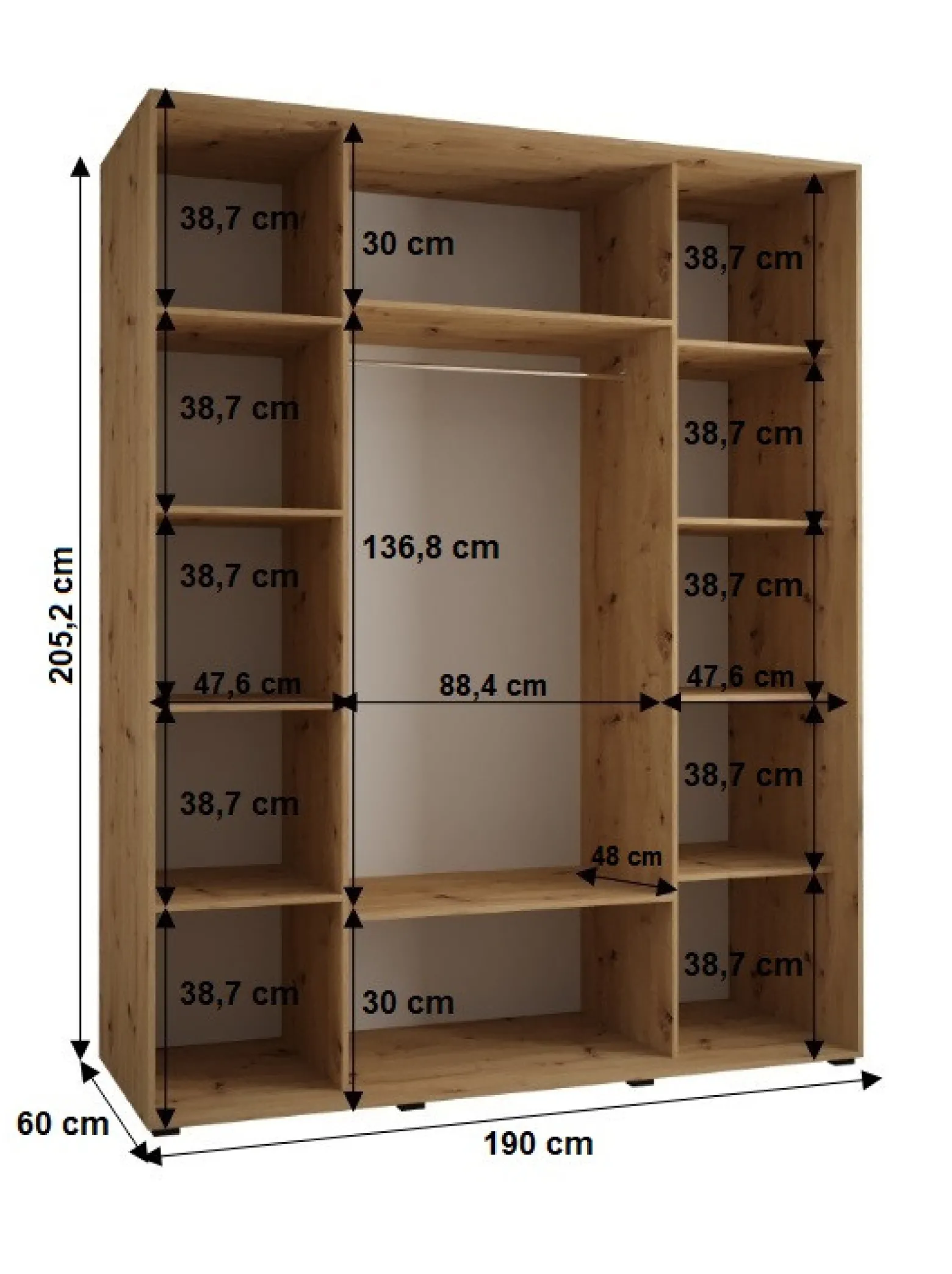 Szafa przesuwna 60 Cannes 1 190 czarny+biały+srebrny