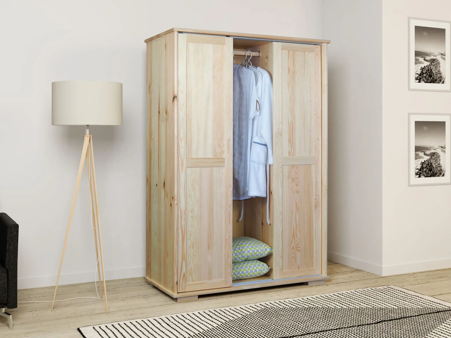 Szafa przesuwna 120 cm drewniana Modern, sosnowa