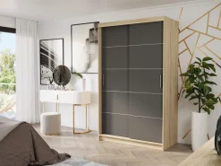Szafa przesuwna 120 cm 2-drzwi szprosy FRAMIRE Vega IV sonoma antracyt