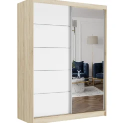 Szafa przesuwna 150 cm z lustrem szprosy FRAMIRE Rivano I biały sonoma