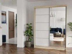 Szafa przesuwna 150 cm z lustrem szprosy FRAMIRE Rivano I biały sonoma