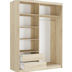 Szafa przesuwna 150 cm z lustrem szprosy FRAMIRE Rivano I biały sonoma