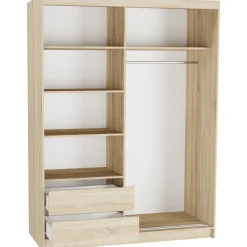 Szafa przesuwna 150 cm z lustrem szprosy FRAMIRE Rivano I biały sonoma
