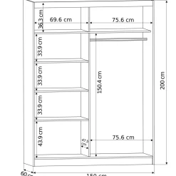 Szafa przesuwna 150 cm z lustrem szprosy FRAMIRE Rivano I biały sonoma
