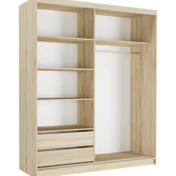 Szafa przesuwna 183 cm z lustrem szprosy FRAMIRE Luna I sonoma biały