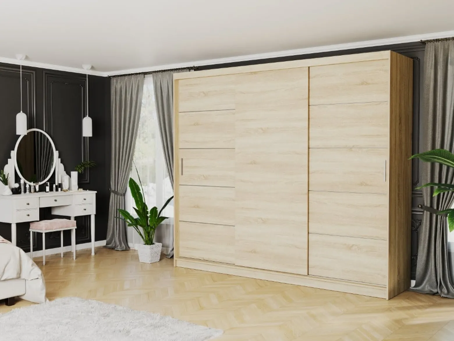 Szafa przesuwna 250 cm z lustrem szprosy FRAMIRE Norvio II artisan biały