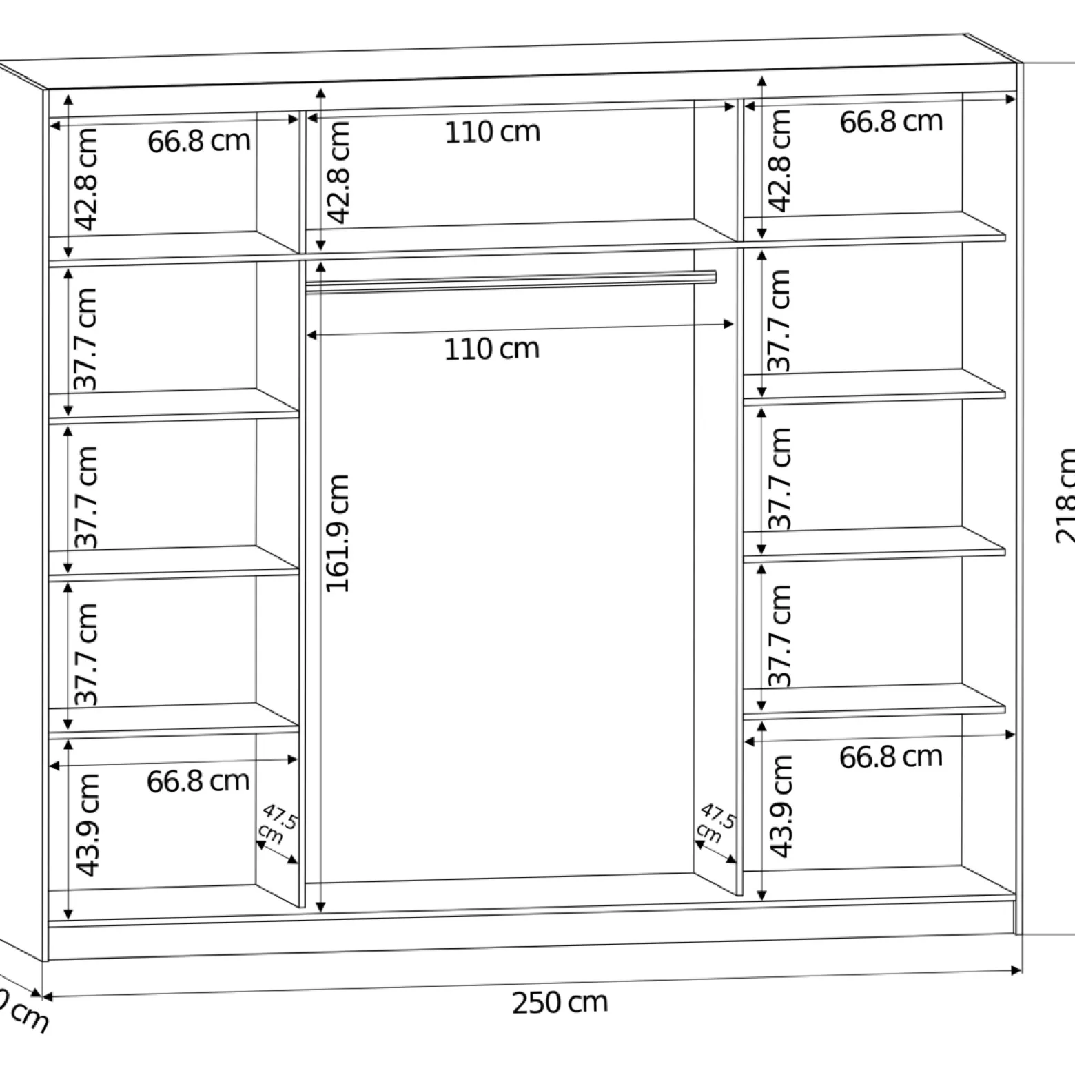 Szafa przesuwna 250 cm z lustrem szprosy FRAMIRE Norvio II artisan biały