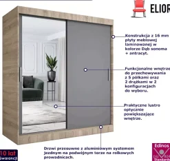 Szafa przesuwna dąb sonoma + antracyt 180 cm - Avtica