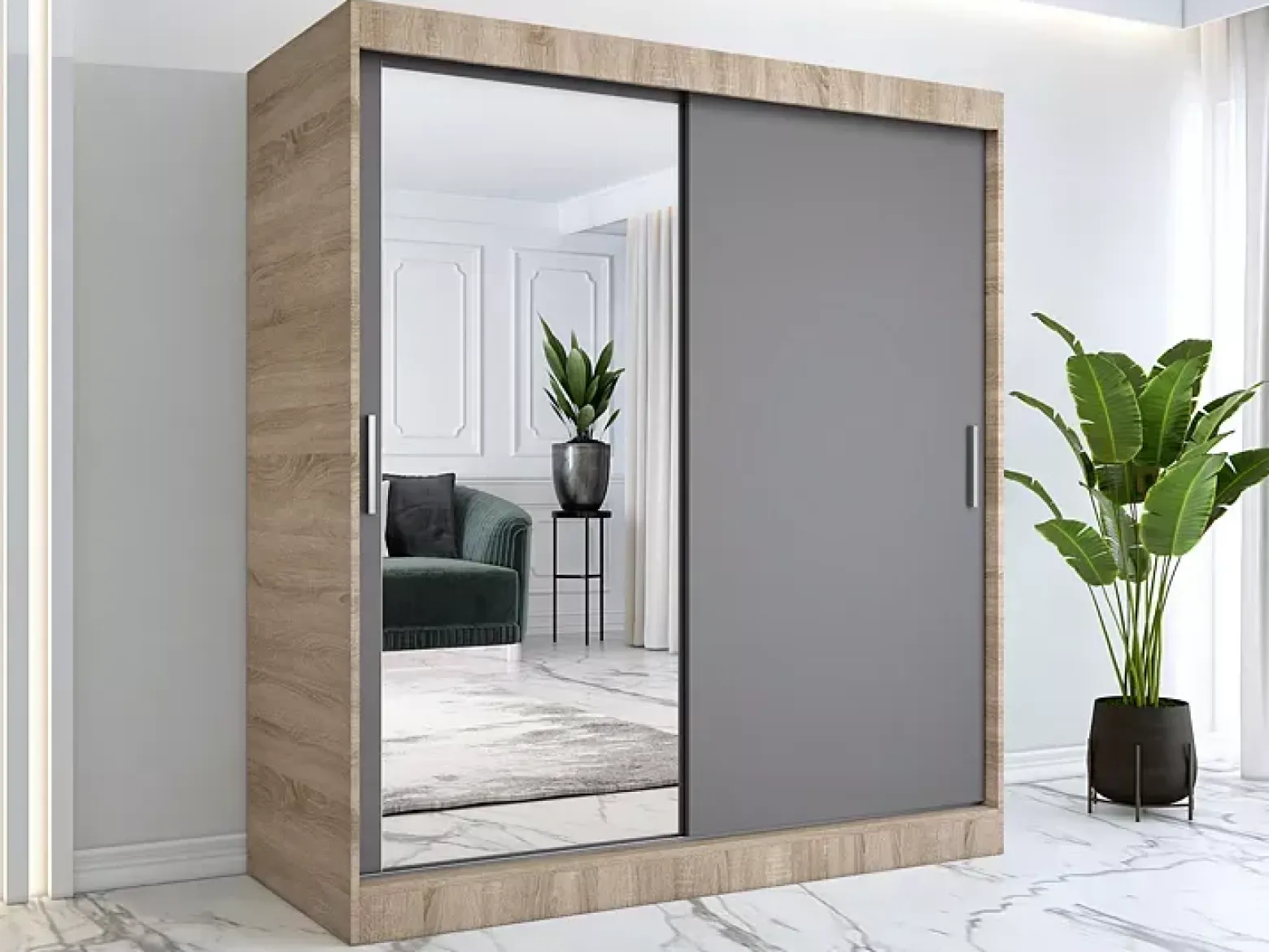 Szafa przesuwna dąb sonoma + antracyt 180 cm - Avtica