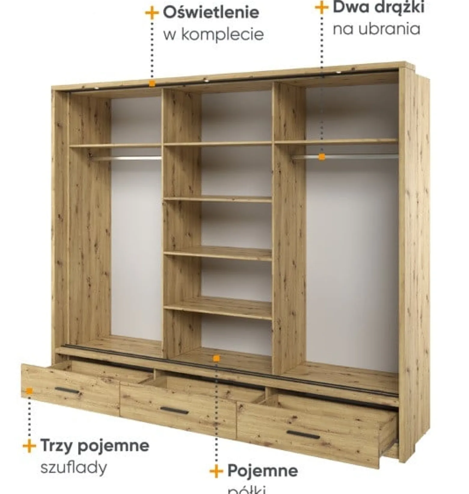Szafa przesuwna ERTA 1 z oświetleniem,dąb artisan