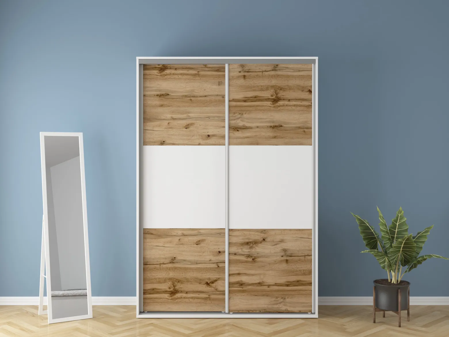 Szafa przesuwna Flex 150 cm biały/dąb wotan