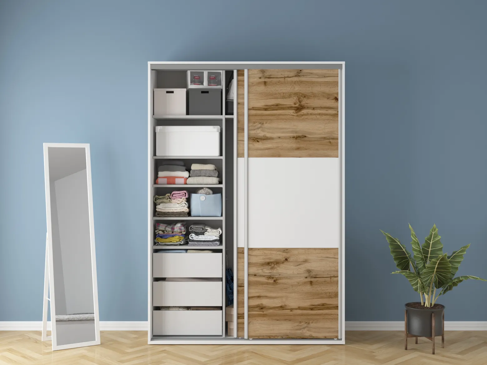 Szafa przesuwna Flex 150 cm biały/dąb wotan