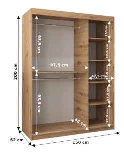 Szafa przesuwna Garderoba RHOMB 150 czarny + sonoma