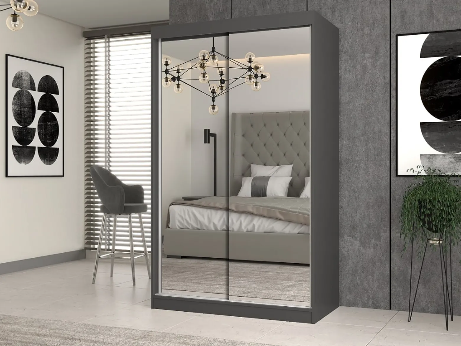 Szafa przesuwna Iga 120cm 2 lustra Antracyt/Dąb Artisan