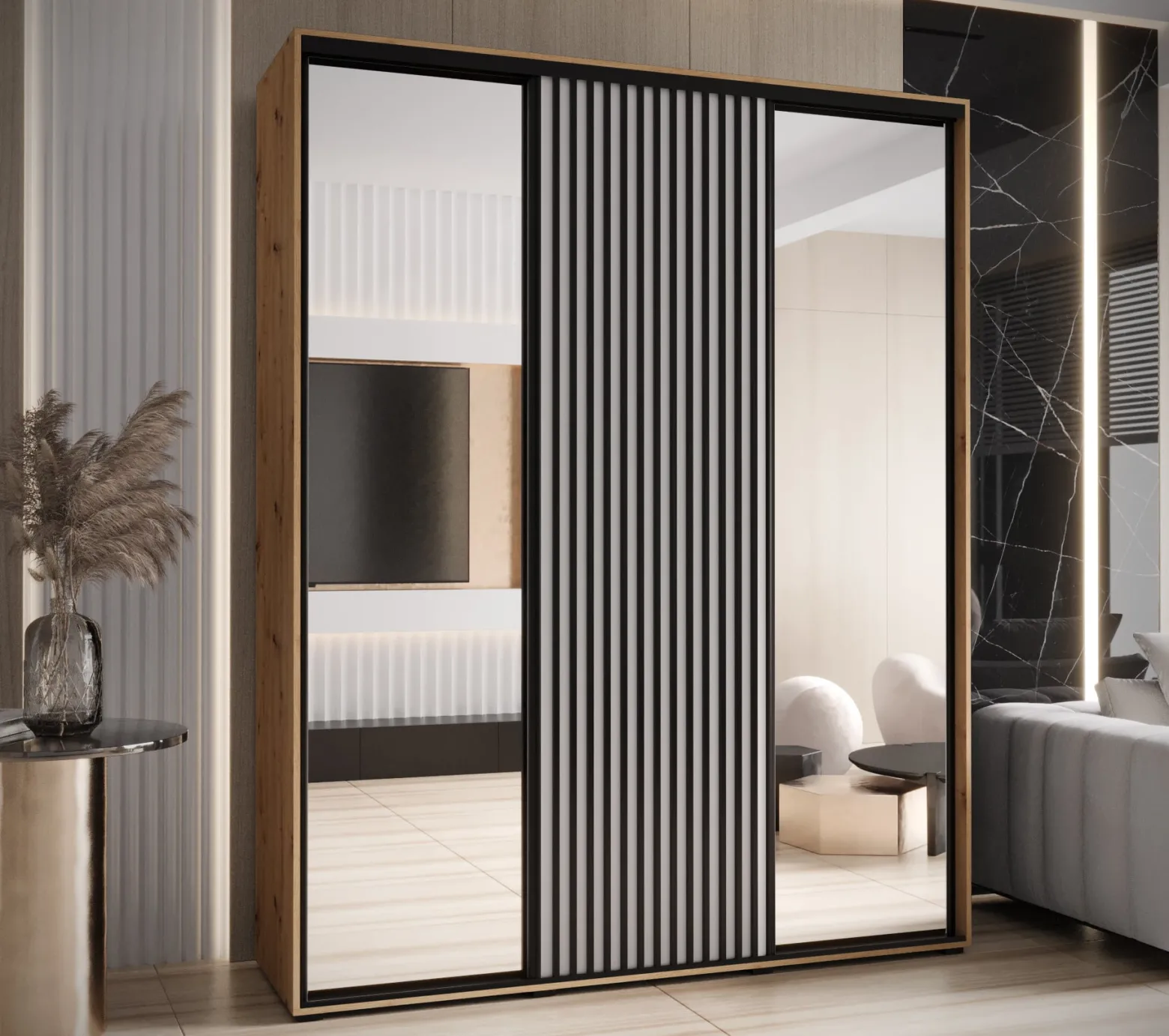 Szafa przesuwna SAPPORO 2 200 gł. 45 artisan/biały