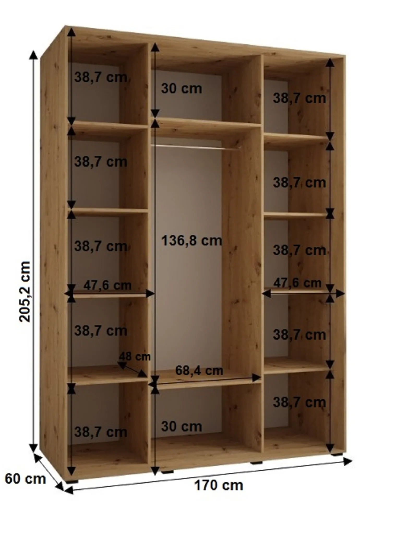Szafa przesuwna SAPPORO 2 170 gł. 60 czarny/biały