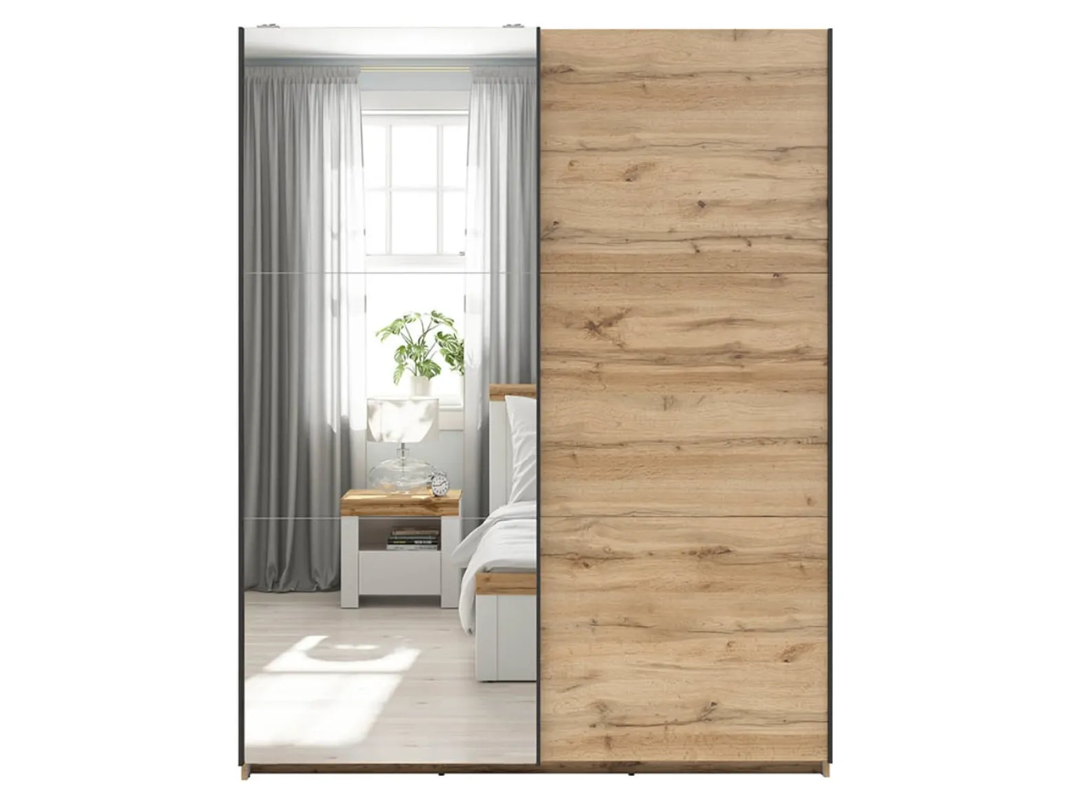 Szafa przesuwna Tetrix 153 cm z lustrem dąb wotan
