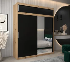 Szafa przesuwna Tokyo 2 200 artisan + czarny z nadstawką