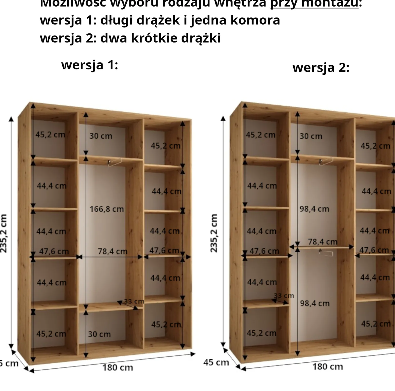 Szafa przesuwna 45 wysoka Dakota 8 180 kaszmir+kaszmir+czarn
