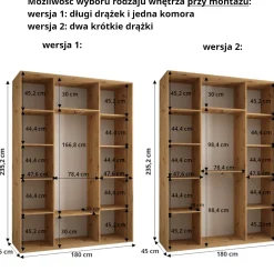 Szafa przesuwna 45 wysoka Dakota 10 180 kaszmir+kaszmir+czar