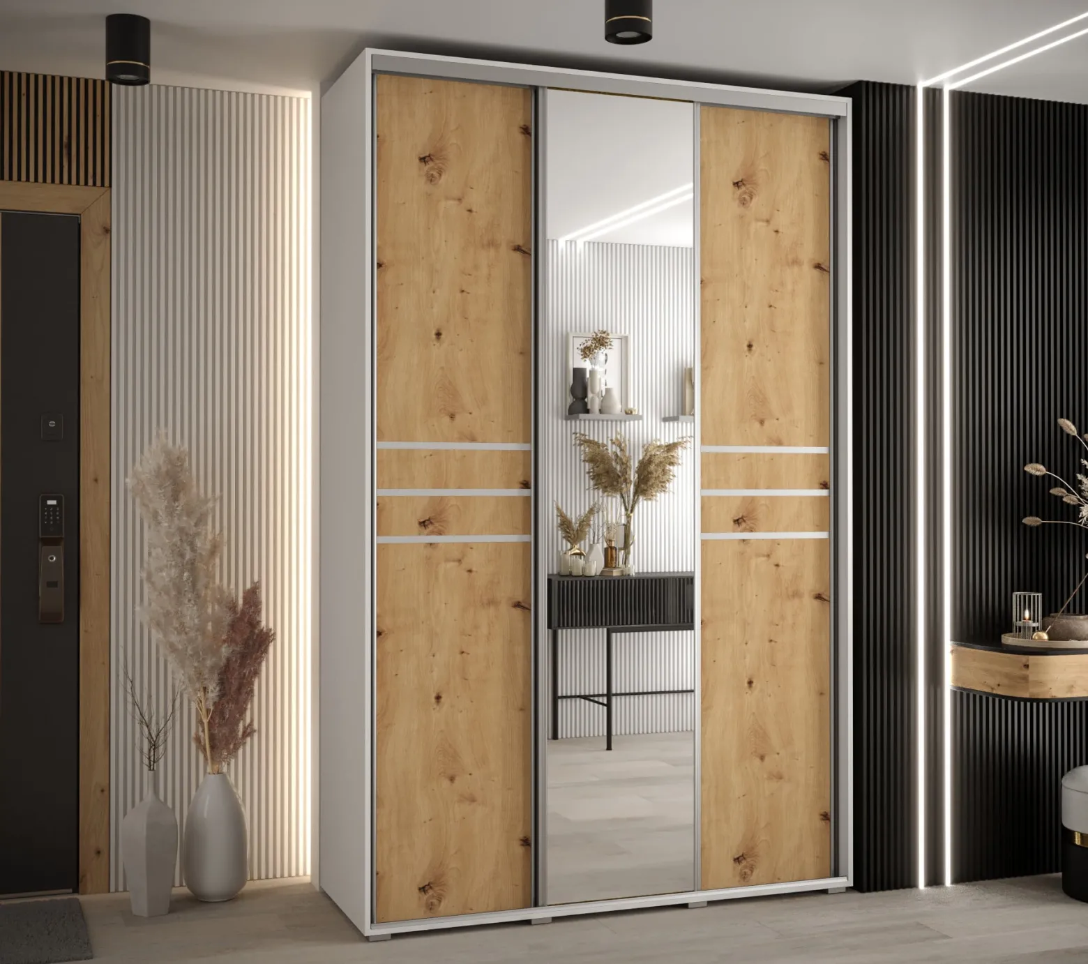 Szafa przesuwna 45 wysoka Davos 11 150 biały+artisan+srebrny
