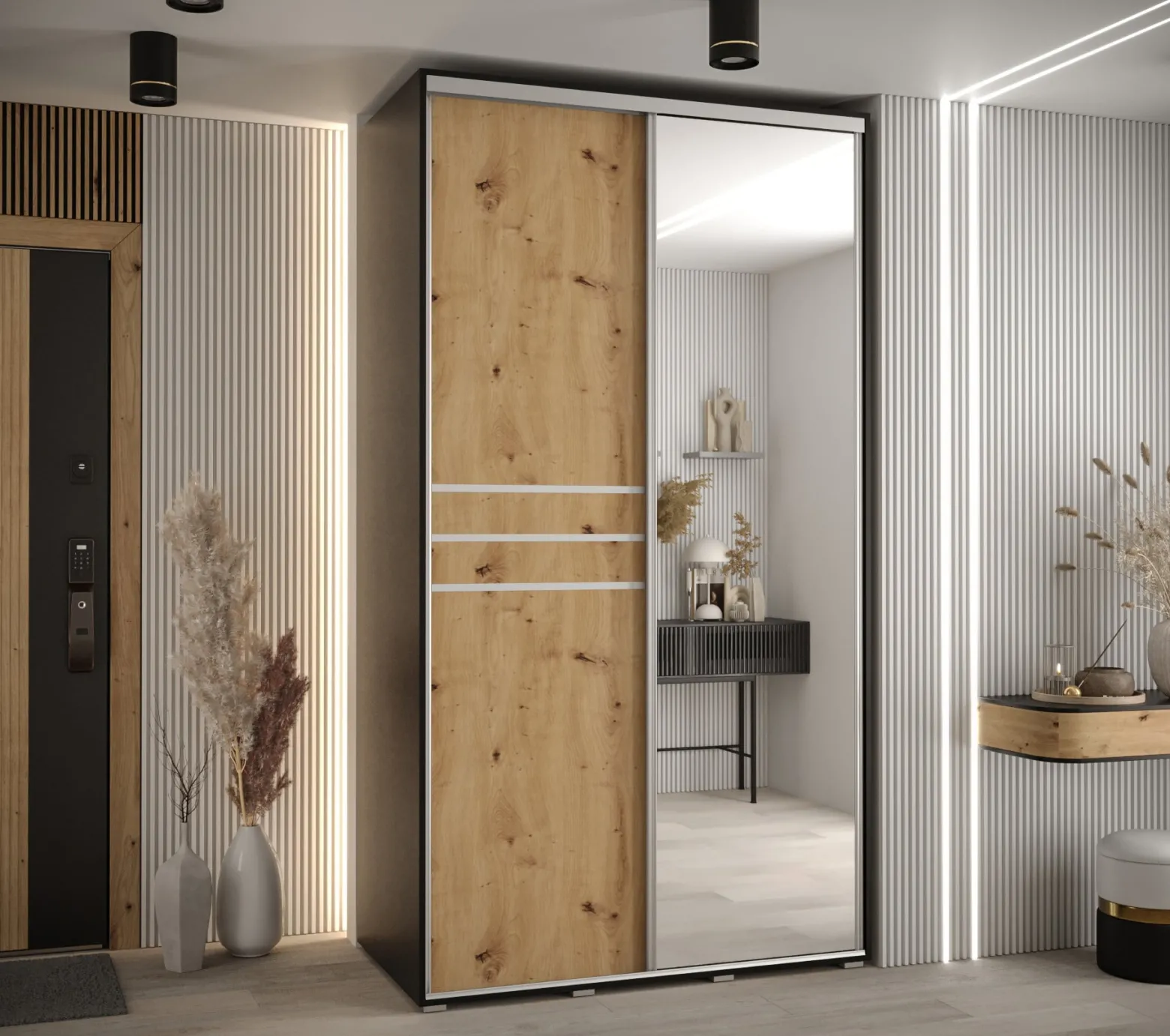 Szafa przesuwna 60 wysoka Davos 11 130 czarny+artisan+srebrn