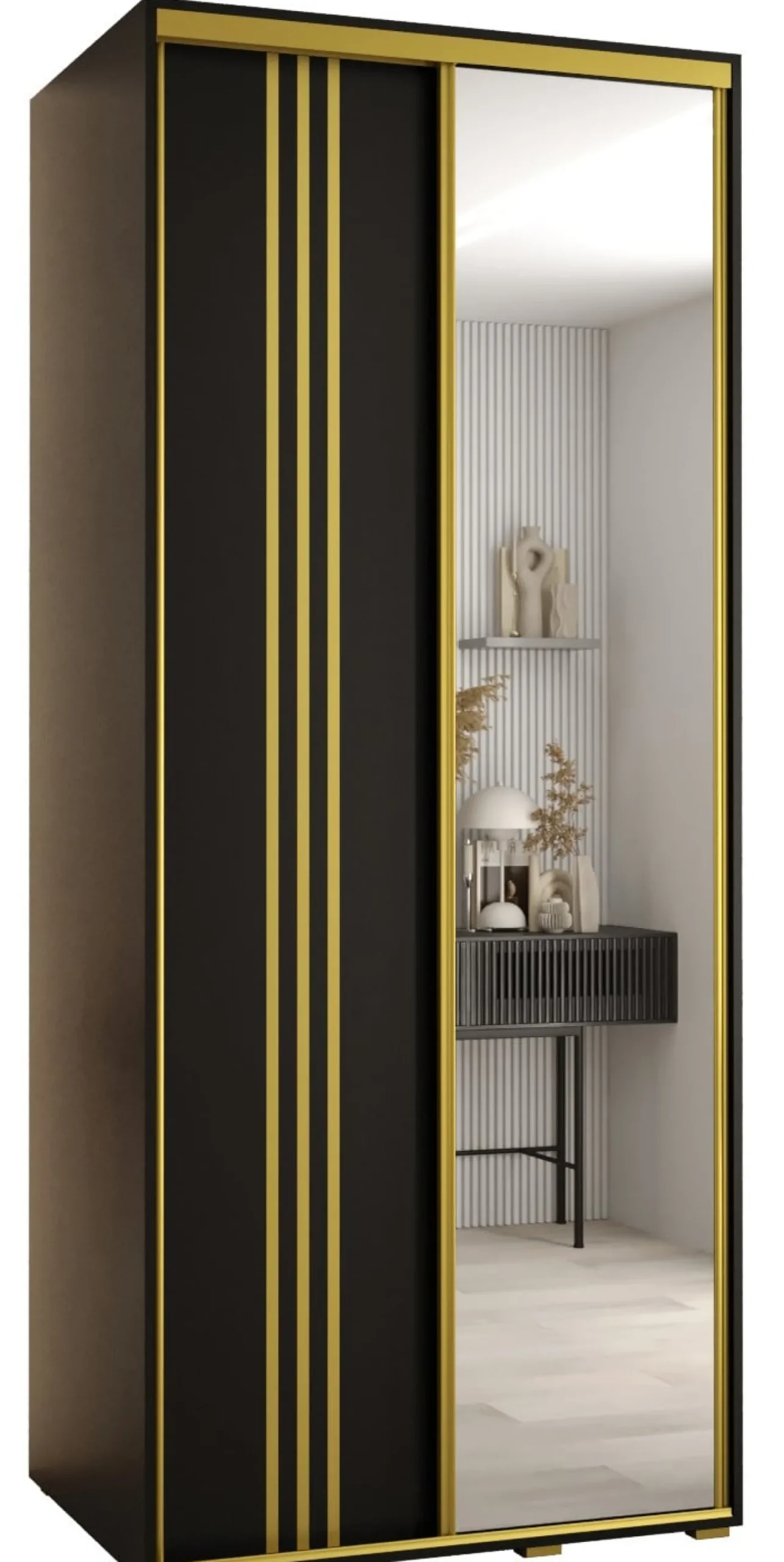 Szafa przesuwna 60 wysoka Davos 7 100 czarny+czarny+złoty
