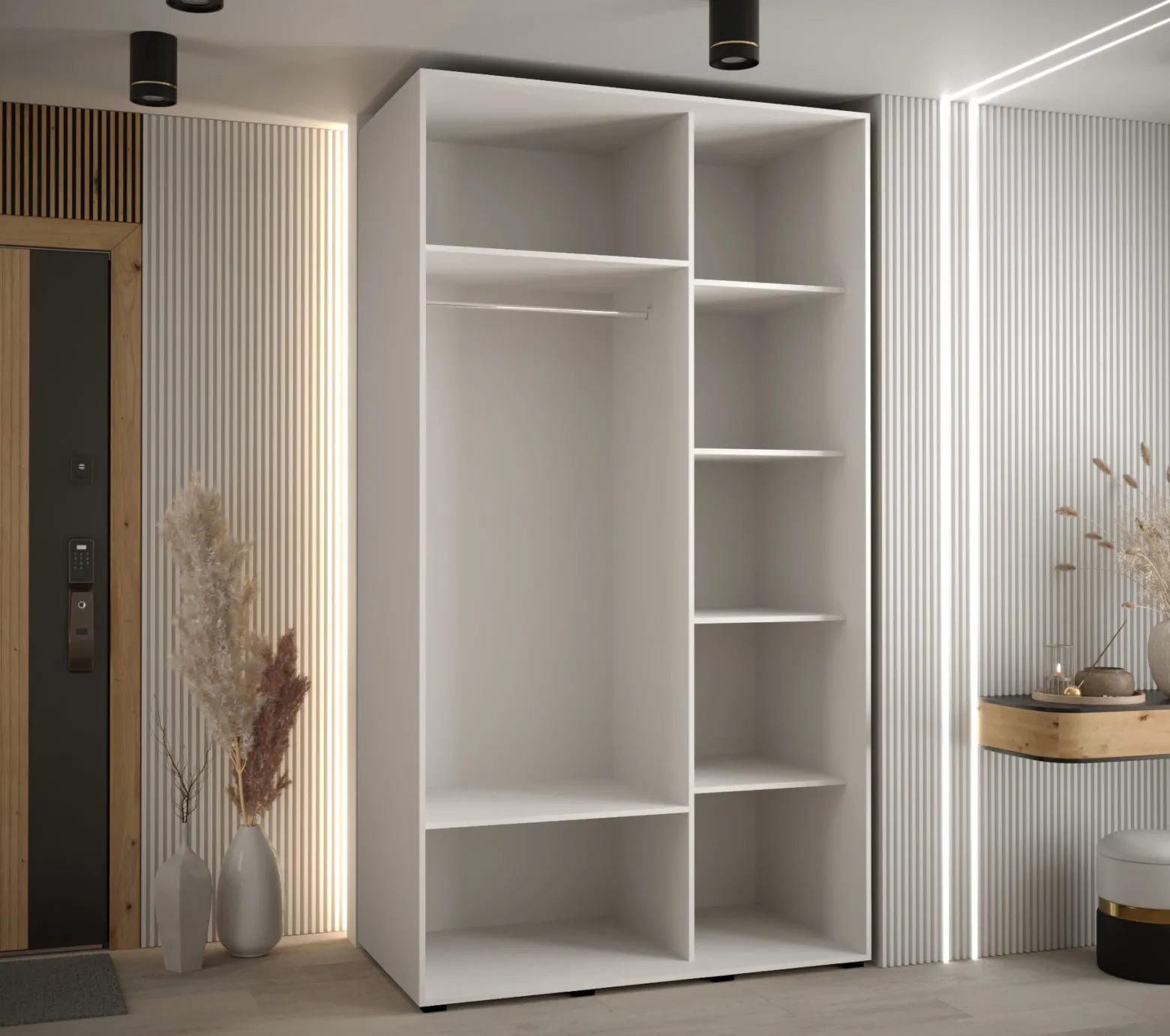 Szafa przesuwna 60 wysoka Davos 9 140 biały+artisan+srebrny