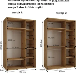 Szafa przesuwna 60 wysoka Davos 1 150 biały+biały+czarny