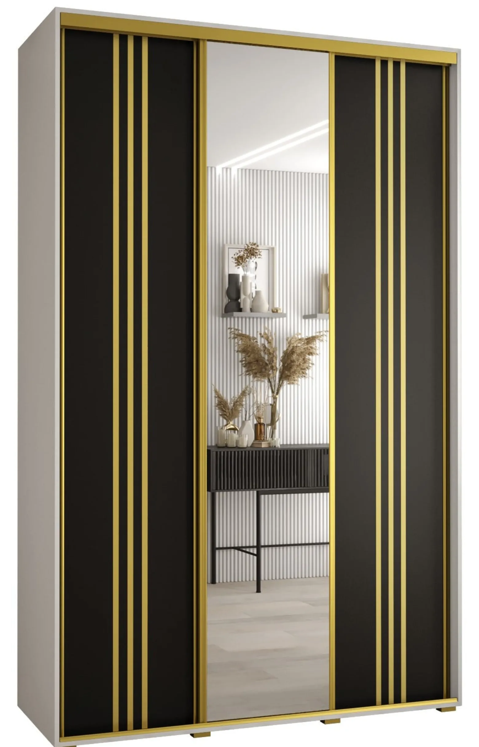 Szafa przesuwna 45 wysoka Davos 7 160 biały+czarny+złoty