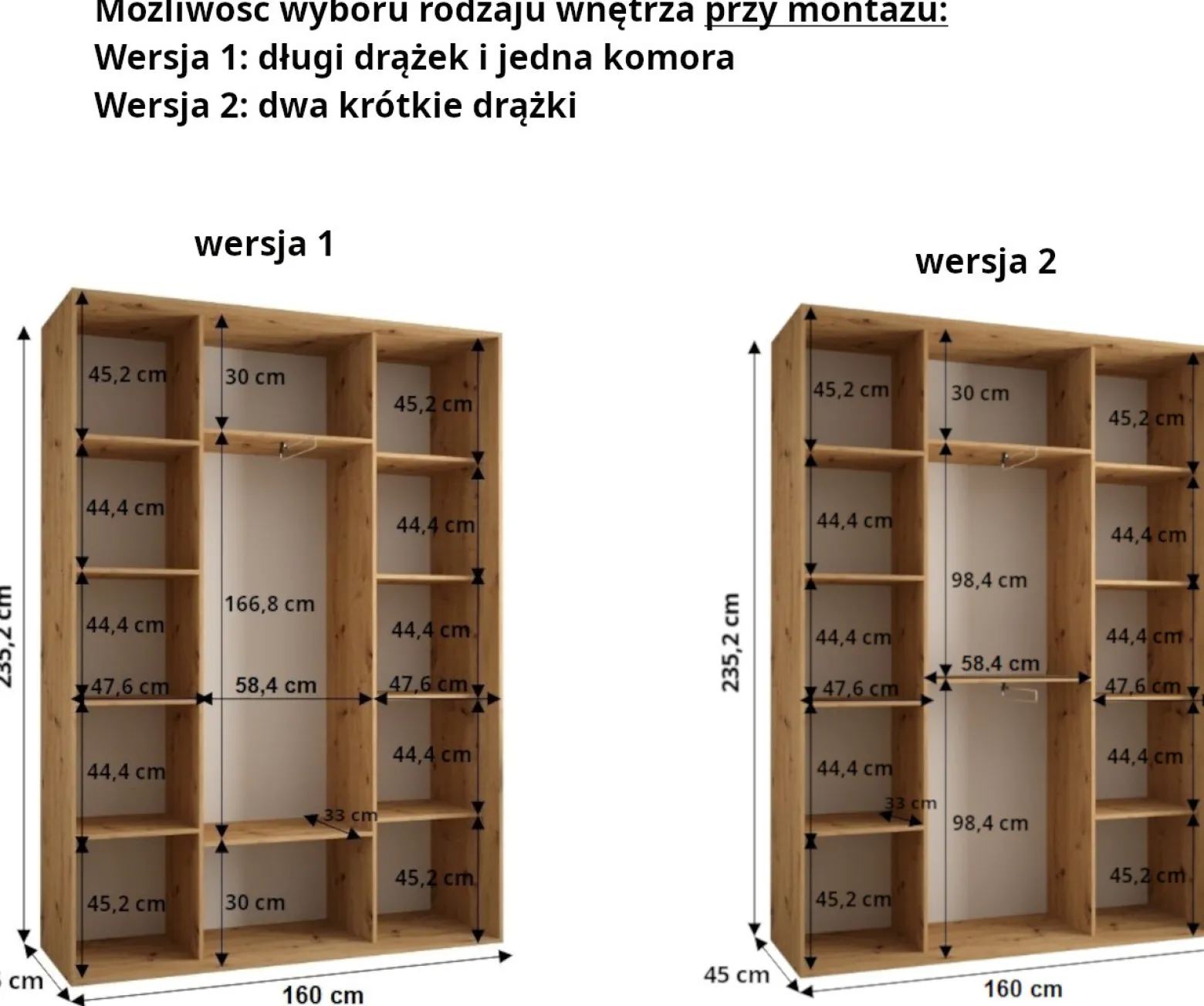 Szafa przesuwna 45 wysoka Davos 8 160 biały+biały+złoty