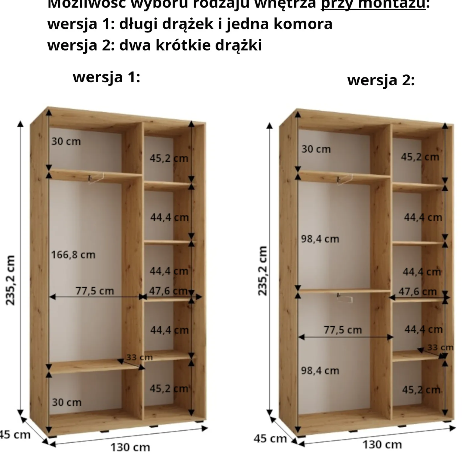 Szafa przesuwna 45 wysoka Davos 7 130 biały+biały+srebrny