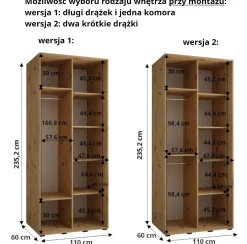 Szafa przesuwna 60 wysoka Davos 8 110 biały+biały+czarny
