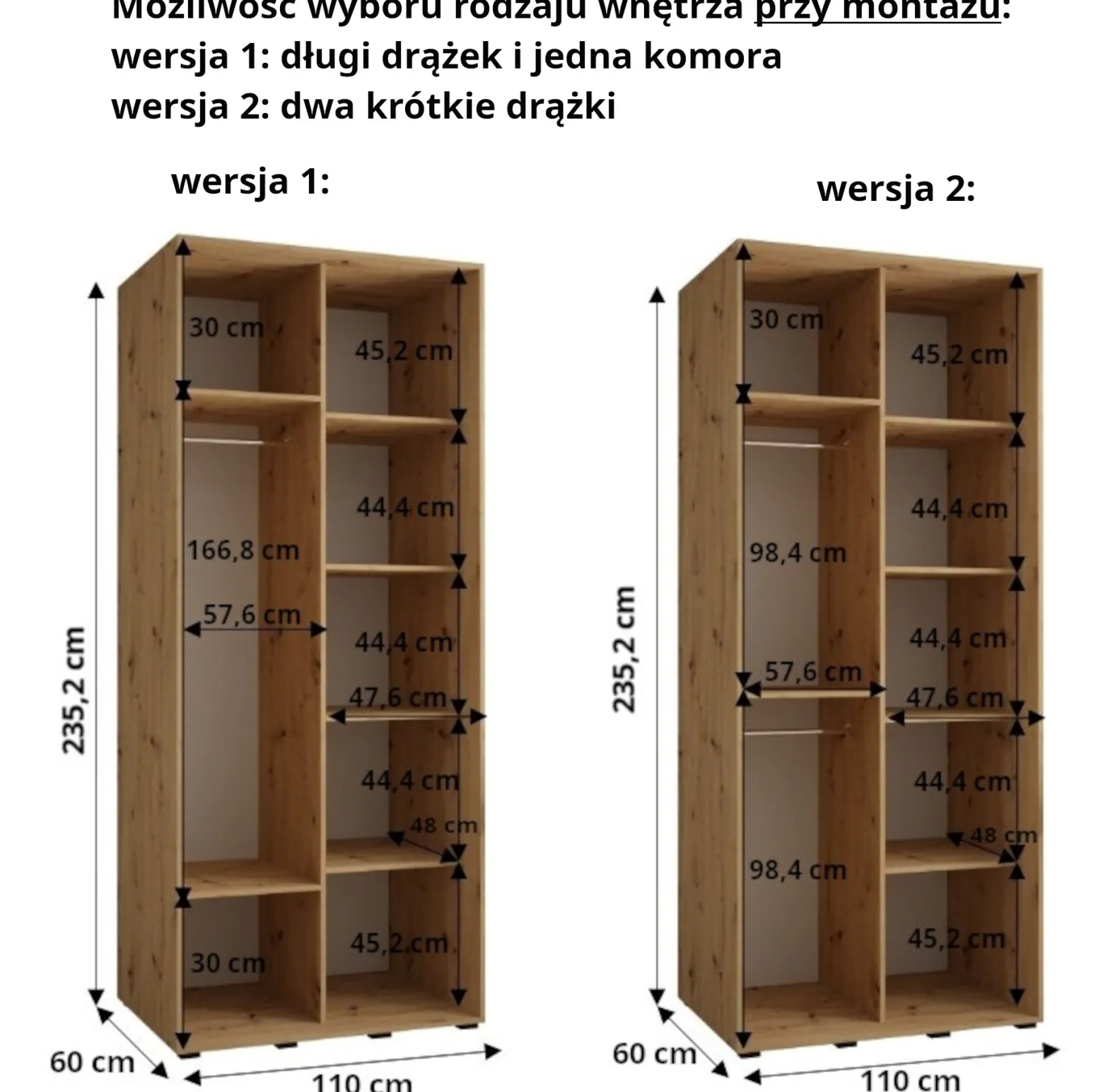 Szafa przesuwna 60 wysoka Davos 8 110 biały+biały+czarny