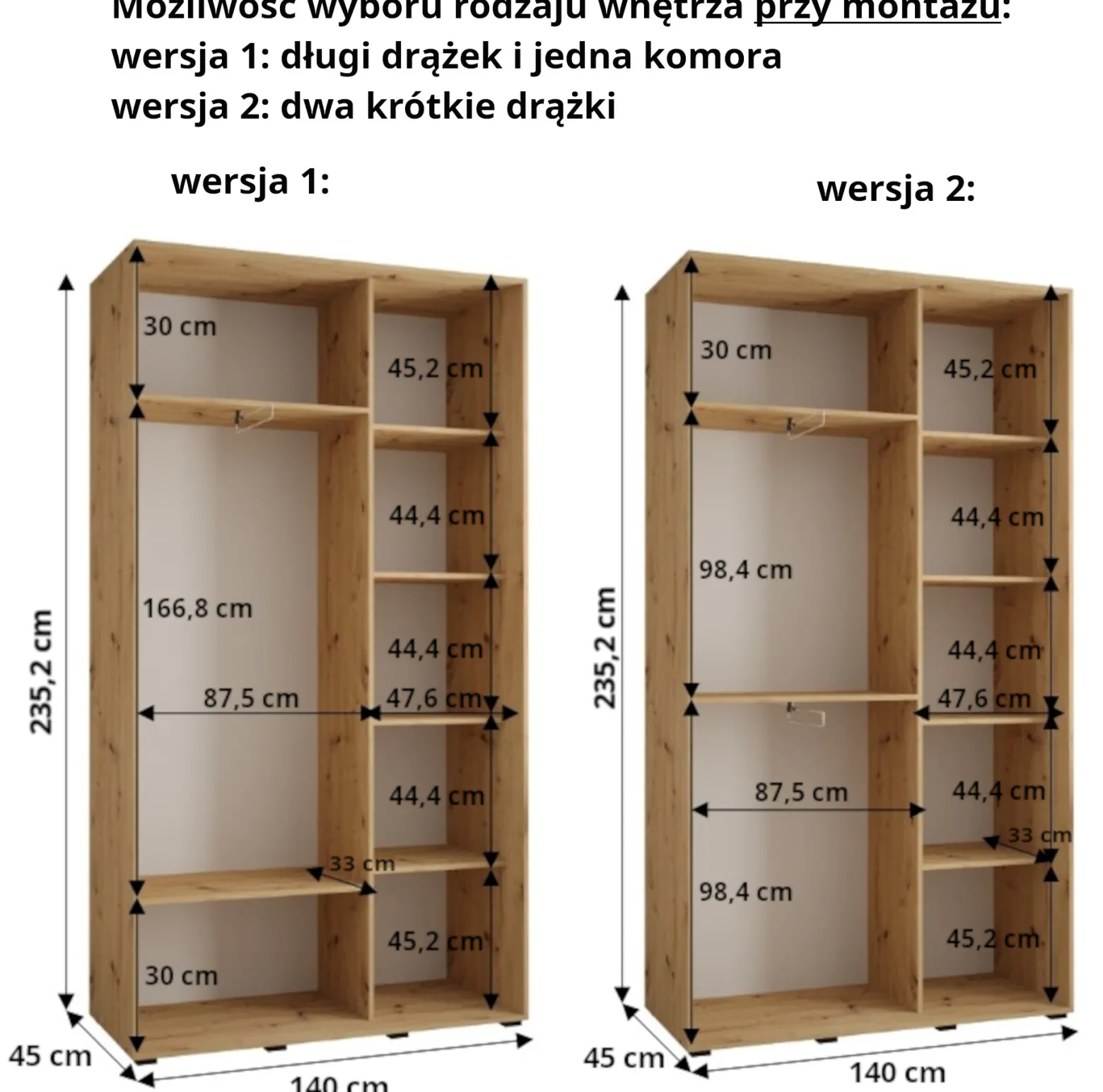 Szafa przesuwna 45 wysoka Davos 3 140 artisan+biały+czarny