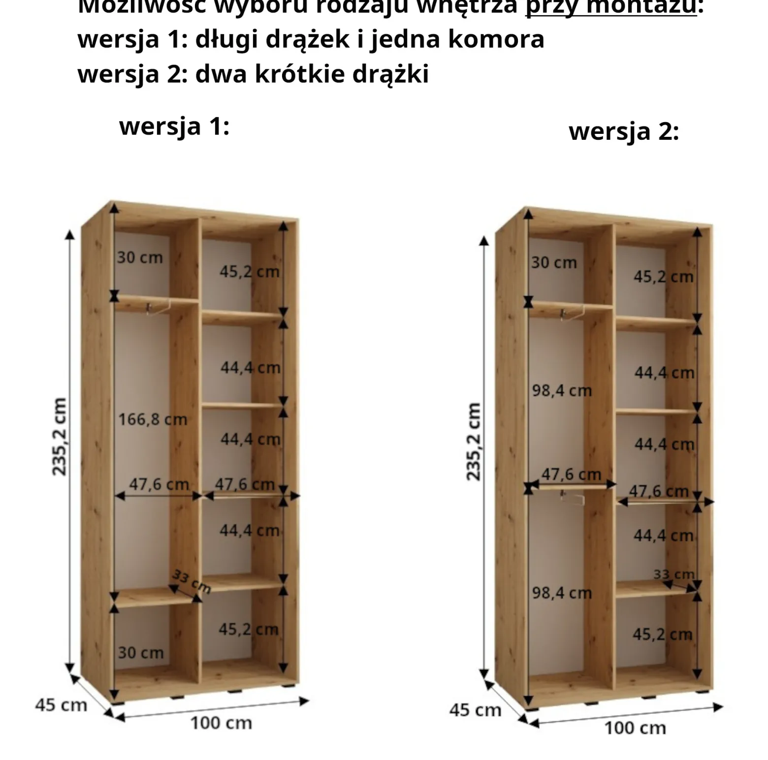 Szafa przesuwna 45 wysoka Davos 2 100 biały+biały+srebrny