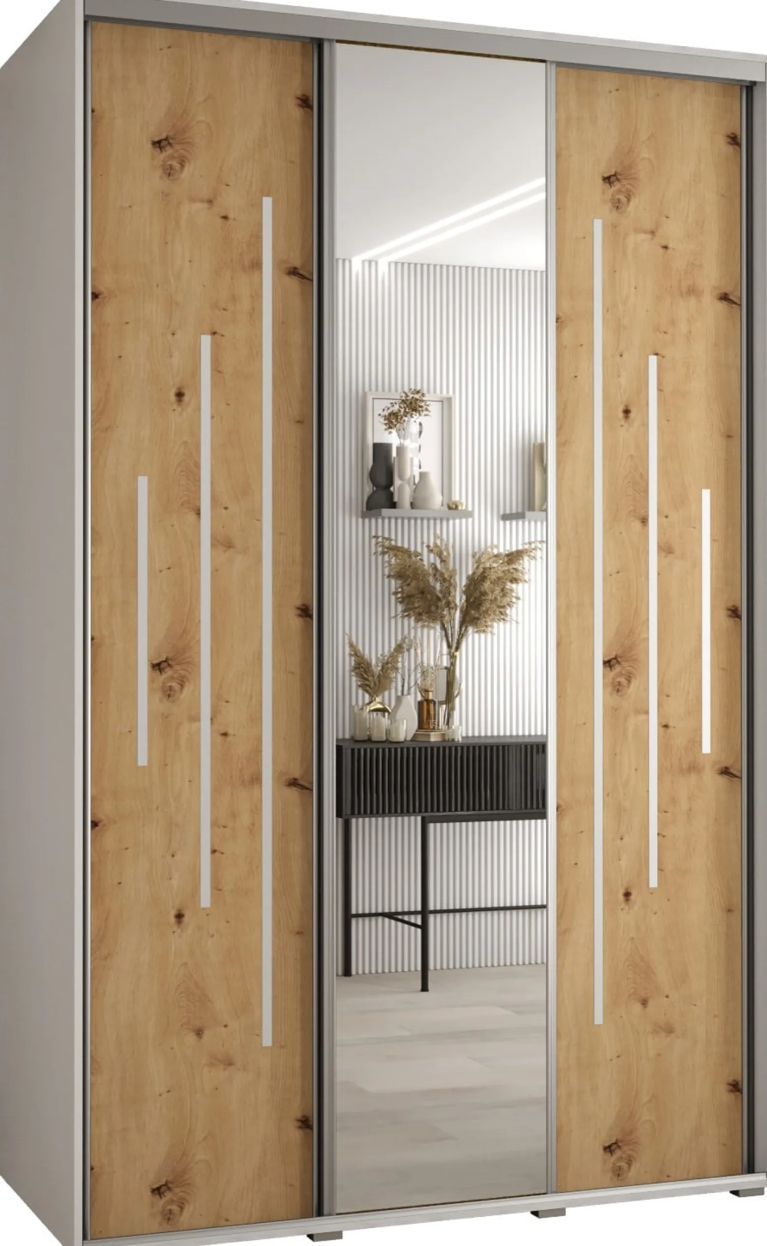 Szafa przesuwna 60 wysoka Davos 13 160 biały+artisan+srebrny