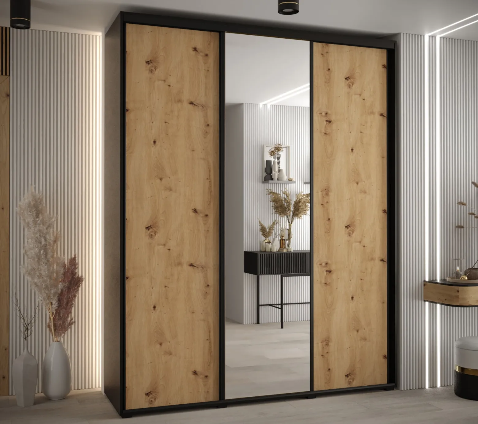 Szafa przesuwna 45 wysoka Davos 3 190 czarny+artisan+czarny