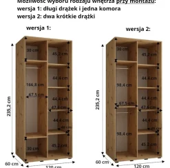 Szafa przesuwna 60 wysoka Davos 3 120 biały+biały+srebrny