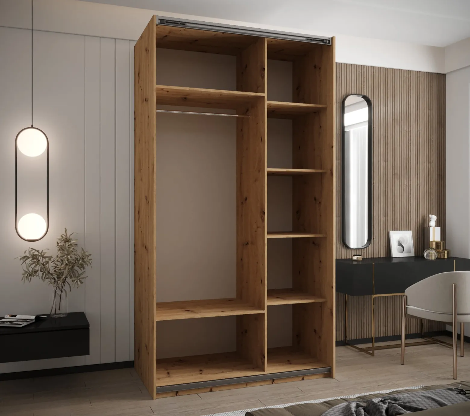 Szafa przesuwna 64 wysoka Lux 2 130 artisan+biały+czarny