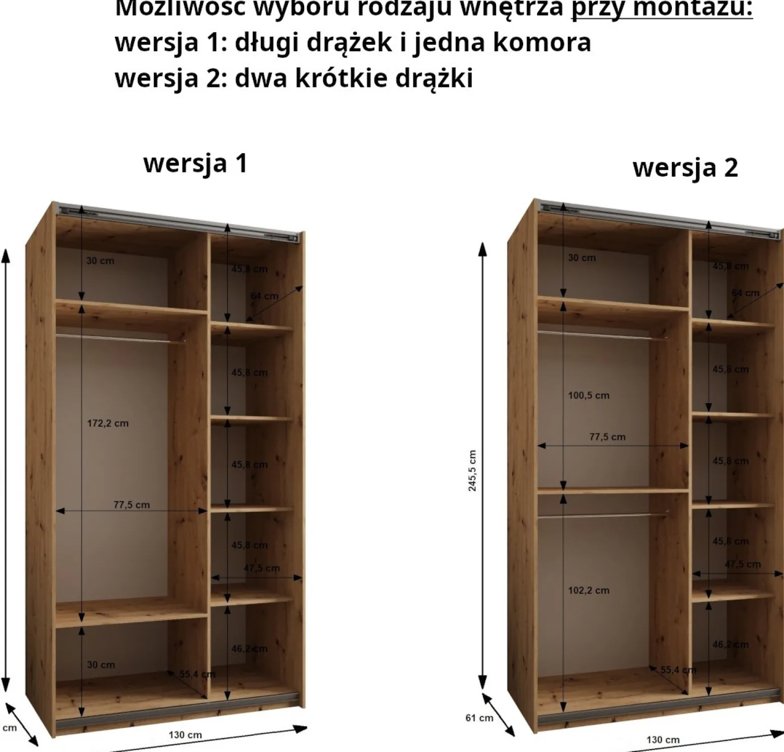 Szafa przesuwna 64 wysoka Lux 2 130 biały+czarny+czarny